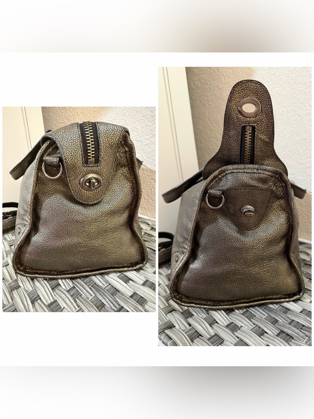 Coach Rhyder Satchel Metallic Two Tone Leather Brass Black - Style 33739 - Picture 10 of 16